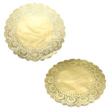 sourcing map 50pcs Lace Paper Doilies 12 Inch Gold Round Disposable Decorative Paper Placemats Hollow Flower Absorbing Papers for Cakes Desserts Food