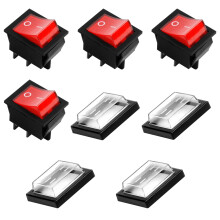 4PCS Rocker Switch ON-OFF DPST 4 with Waterproof Cover 16A 250V, Red Illuminated Light, 6.3mm Tabs, Panel Mount Toggle Switch for Car, Marine, Applia