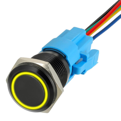JAMHER 19MM 12V DC Self-Locking Push Button Switch 1NO1NC SPDT Switch with Ring LED Light Waterproof On Off Button Switch for 0.74" Mounting Hole wit