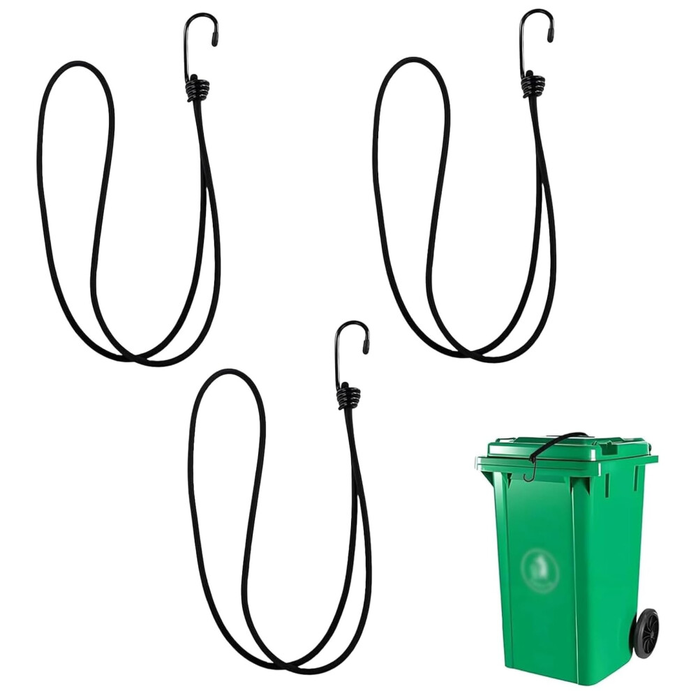 3 Pcs Wheelie Bin Lock Uk, Bin Straps Wheelie Bin Black Bungee Cords With Hooks Prevent Overflow Of Contents, Heavy Duty Bungee Cords With Hooks, Use 37497583