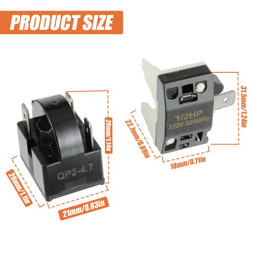 JAMHER 3 Pin 4.7 Ohm Starter Relay, Refrigerator Starter Relay and 1/2 HP Refrigerator Overload Protector, Compatible with Refrigerator Compressor 1