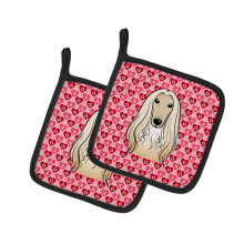 Caroline's Treasures BB5314PTHD Afghan Hound Hearts Pair of Pot Holders, Fabric, Multicolor