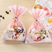 100pcs Lovely Butterfly Pink Candy Bags DIY Plastic Bag with Gold Metallic Twist Ties for Cookie Bakery Decorating Bags Biscuit Roasting Treat Gift