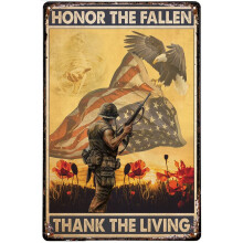 Licpact Memorial Day Veteran Tin Sign Honor The Fallen Thank Living Poster Veterans Decor Plaque for Garage Man Cave Office Home Coffee Bar Wall 8x5.