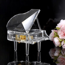 ELLDOO Acrylic Piano Music Box, Mechanical Clockwork Decorative Piano Musical Box,Transparent Piano Ornament Romantic Gift for Girl Women (Tune: You