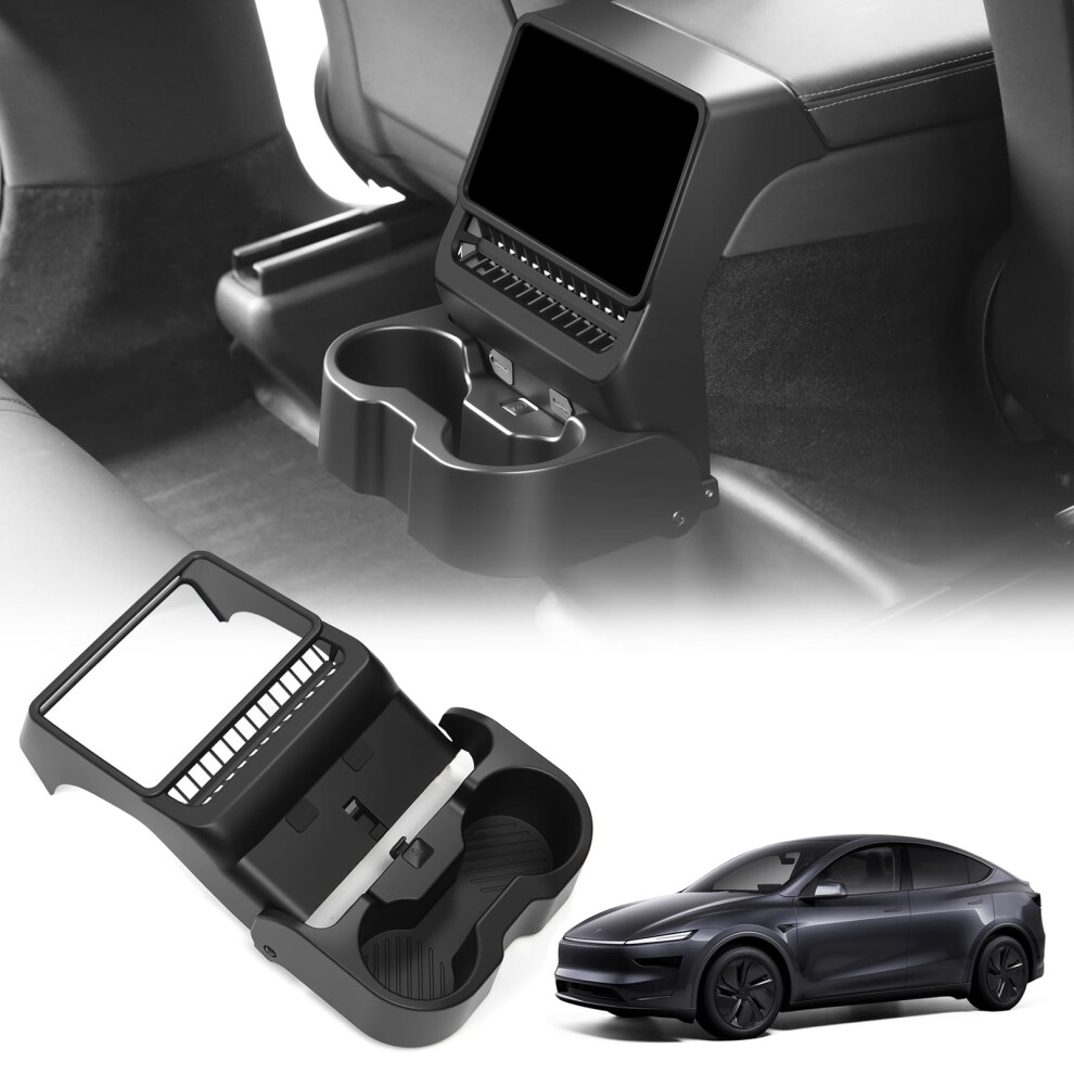 Rear Cup Holder For Tesla Model Y And Model 3 Highland, Snapon Dual Drink Support, Antislip Custom Fit 9070919827372
