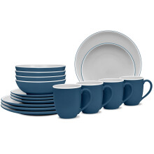 Noritake G003-16CP ColorTrio 16-Piece Set, Coupe in Blue/Grey/White, Porcelain, Multicolor