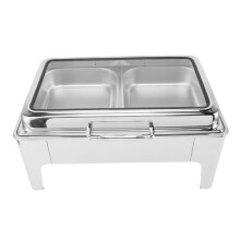 Buffet Food Warmer, Stainless Steel Chafing Dish Buffet Set with Exposed Glass Lid for Party (2 Compartments)