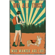 Bioprocess Retro Wander Are Lost Corgi And Hiking Girl For Home Garden Poster Plaque Decor Gallery Wall Tin Sign 8x12 inch