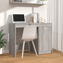 Tidyard Desk Computer Desk With Cabinet Office Work Desk PC Desk Computer Desk Writing Study Table for Bedroom, Home, Office Grey Sonoma 100x50x76 cm