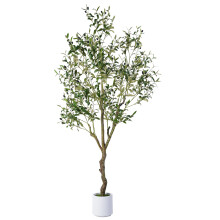 Jocoevol Artificial Olive Tree 6FT, Indoor Fake Silk Plant with Realistic Trunk, Leaves, Fruits and White Planter, Faux Potted Tree for Home Decor an