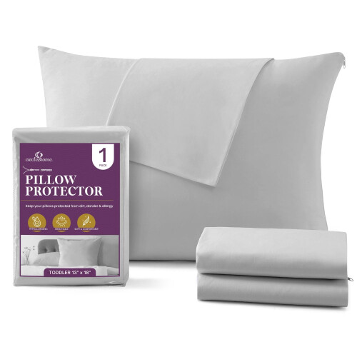 Circles Home, 100% Cotton Zippered Pillow Protector, Light Grey, Toddler, Single Pack