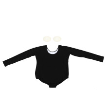 Damen Ballettanzug Langarm Schwarzer Stretchiger Baumwoll-Body