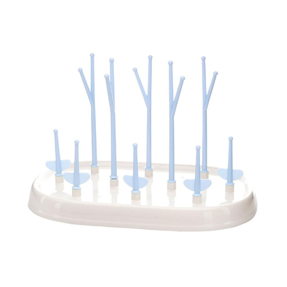 Travel Size Baby Bottle Drying Rack Stand With Detachable Pegs And Removable Drip Tray For Easy Drainage Blue