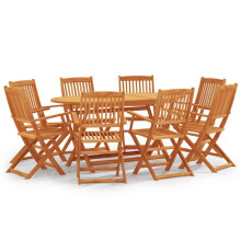 WKIEQACO Outdoor Outdoor Furniture Sets,9 Piece Folding Outdoor Dining Set Solid Eucalyptus Wood