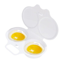 White Egg Poacher, Plastic Egg Boiler Poacher, 2 Cavity Nonstick Poached Egg Maker With Lid, Egg Poacher Microwave Egg Cooker, Drain Poached Egg Cups