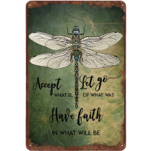 DAIERCY Vintage Metal Sign Accept What is Let Go of What was Have Faith in What Will Be - Dandelion and Dragonfly Tin Sign Vintage Home Bar Kitchen G