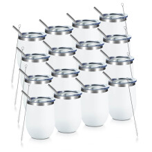COMOOO 12oz Wine Tumbler with Lid and Straw, Stainless Steel Stemlss Wine Glass, Double Wall Vacuum Insulated Wine Tumbler Cup for Wine, Cocktails, C