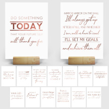 Inspiring Desk Decor for Office - 15 Rose Gold Stamped Inspirational Desk Art Cards + Size 7x5" inches - Perfect Office Decor for Women Desk by Merry