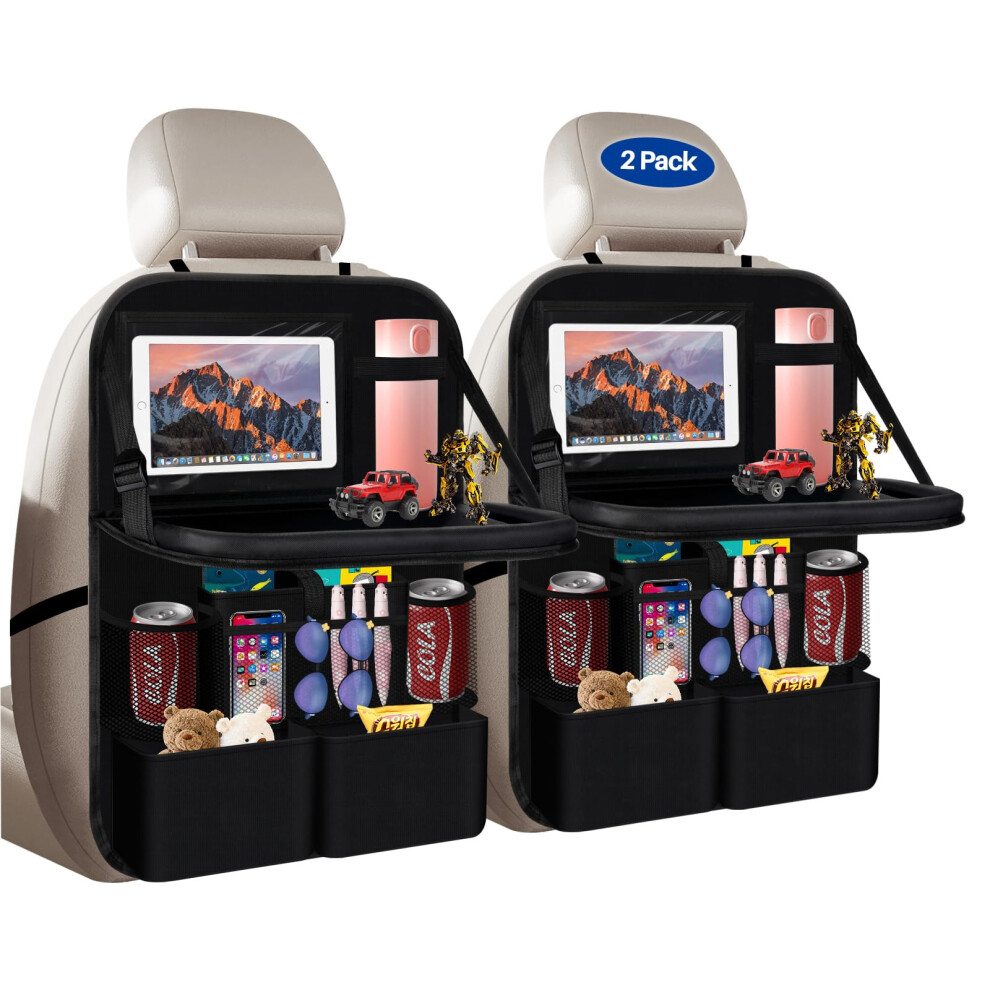 2Pack Car Backseat Organizer With Foldable Tray And Tablet Holder, Waterproof Kick Mats For Kids Travel Essentials 9113335621176