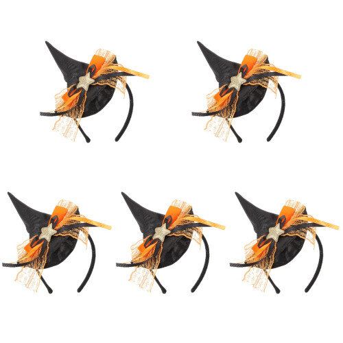 5Pcs Halloween Headband Set With Tiny Witch Hat For Cosplay Party 1