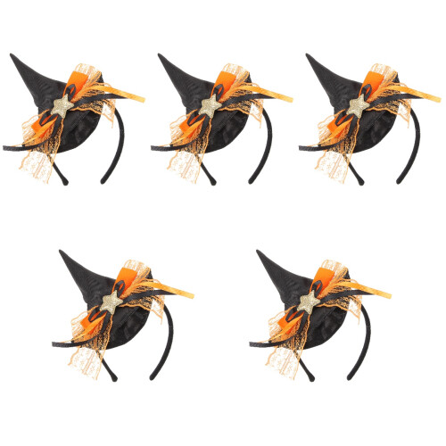 5Pcs Halloween Headband Set With Tiny Witch Hat For Cosplay Party 2