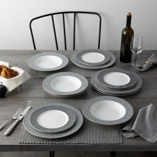 Noritake Infinity 12-Piece Set, Service for 4 in Black/Graphite/Grey, Multicolor 2