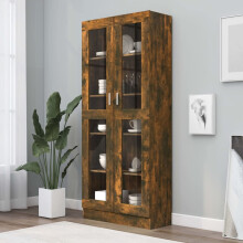 GuyAna Vitrine Cabinet Smoked Oak 82.5x30.5x185.5 cm Engineered Wood,High Gloss Fronts Living Room Cupboard Display Unit Cabinet Sideboard Free Stand