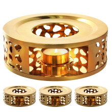 HOIGON 3 PCS Teapot Warmer, Stainless Steel Brushed Tea Pot Warmer Base with Tealight Candle Holder, Gold