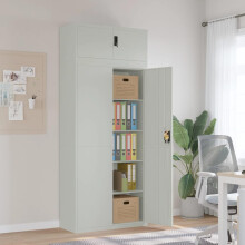 Tidyard Filing Cabinet with Doors Filing Cabinet Steel Office File Cabinet File Organization Unit Light Grey 90x40x220 cm Steel Furniture