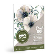 Speedball Fluid 100 Cold Press Paper Pad, White, 9 x 12", 20 Sheets, for Painting, Cellulose Fibre, Acid-Free, Conforms to ISO 9607, Archival, Rag Co