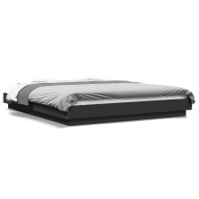 LAPOOH Bed Frame with LED Lights Black 150x200cm King Size Engineered Wood,Bed Frame,Bed Frame,Bedroom Furniture for Adults, Kids,Teenagers-3281092