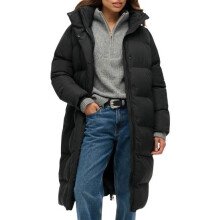 Wintermantel - SUPERDRY - Kapuzen-Langpuffer - Weite Passform - Druckknopf-Seitenschlitze - Schwarz