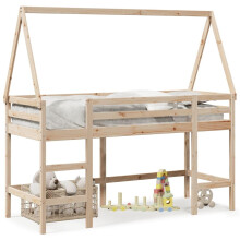 LAPOOH Loft Bed with Ladder and Roof 80x200 cm Solid Wood Pine,Loft Bed with Ladder,Loft Bed Frame,Space-Saving Bed for Kids,Teens and Adults-3282112
