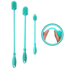 Bottle Cleaning Brush Set of 3, Long Handle Bendable Silicone Brush for Narrow Neck Bottles, Thermos, Mugs, Cyan Upgraded Version