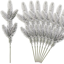 NSBELL 14PCS 11.8inch Snowy Artificial Pine Needles Branches Twigs Frosted Pine Picks Greenery Stems for Crafts, Wreaths, Garlands Holiday Decor