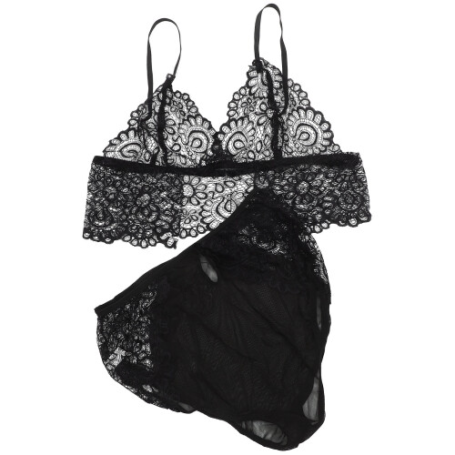 3Sets Zwarte Lingerie Set Met Kant Dames