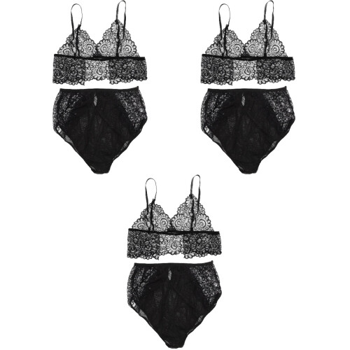 3Sets Zwarte Lingerie Set Met Kant Dames 2
