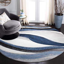 Safavieh Hollywood Collection HLW766F Mid-Century Modern Non-Shedding Stain Resistant Living Room Bedroom Area Rug, 6'7" x 6'7" Round, Grey / Blue