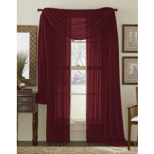 Interior Trends 3 Piece Fully Stitched Sheer Curtain Panel Window Drapes and Scarf Set of 2 Panels and 1 Matching Scarf (84" Long, Burgundy)
