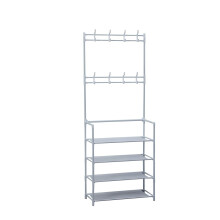Herzberg HG03404 Coat Stand with 4-Tier Shoe Rack, 8 Robust Hooks and Space for 12 Pairs of Shoes, 60 x 26 x 155 cm, Easy to Assemble and Move