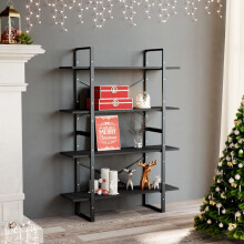 ZEYUAN 4-Tier Book Cabinet Grey 100x30x140 cm Engineered Wood,wooden bookcase free standing shelf Living Room, Home, Office Use Furniture to shelve d