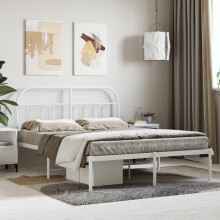 ZEYUAN Metal Bed Frame with Headboard White 140x200 cm,Bed Frame King,Low Sleeper,Double Bed Headboards For Divan