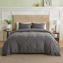 BISELINA French Linen Duvet Cover Set 3pcs with Hidden Zipper Closure Natural Flax Cotton Blend Solid Color Soft Breathable Luxury Farmhouse Bedding