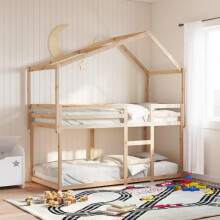qohoio Kids' Bed Roof 213x85.5x144.5 cm Solid Wood Pine,Bunk Bed for Kids,Wooden Bunk bed Double Single Bed,for Kids