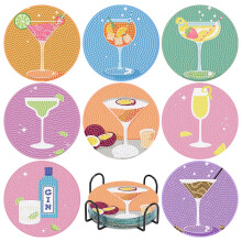8Pcs Diamond Painting Coasters with Holder,DIY Cocktail Life Coaster Diamond Art Kits for Adults Kids,Beginners Round Full Drill Diamond Art Craft Su