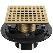 4 Inch Champagne Bronze Shower Drain- Square Shower Floor Drain Kit with Flange-Removable Grid Strainer Cover - SUS304 Stainless Steel Floor Drain Ki