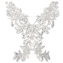 CABODYALS 1Pc Rhinestone Floral Lace Appliques Embroidery Sparkle Crystal 3D Flower Patches Sew On Vintage Tulle Appliques for Sewing Making Clothing