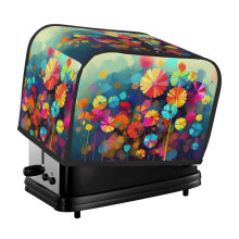 Abstract Style Colorful Flowers Toaster Cover 2 Slice, Two Slice Bread Machine Covers Quilted Toaster Dust Cover Universal Size Kitchen Small Applian
