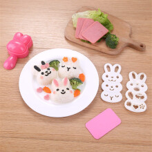 Rice Mold Cartoon Animals Bento Maker Mould Rabbit Seaweed Nori Expression Cutter Bento Accessories DIY Kitchen Tools for Baby Kids Meal, Set of 4